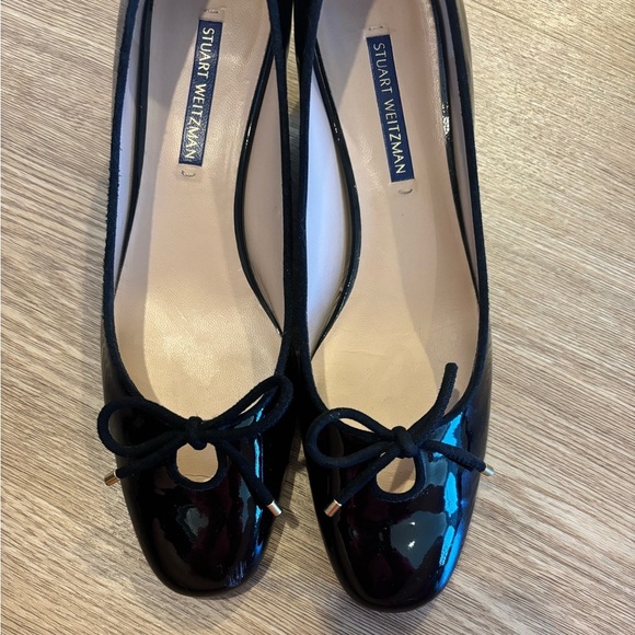 Stuart Weitzman Gabby Black Patent Leather Women's Bow block Heels - Picture 3 of 6